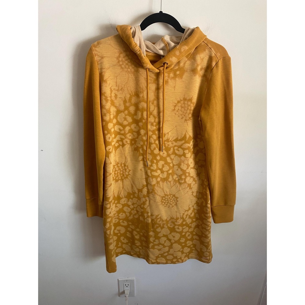 Upcycled Hoodie Dress Sunflower Leopard Print Bleach Dyed Size Medium